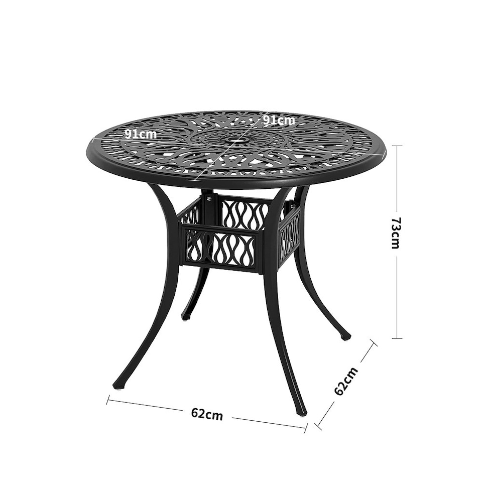 image 1 of Living and Home Vintage Round Cast Aluminum Garden Table - Black