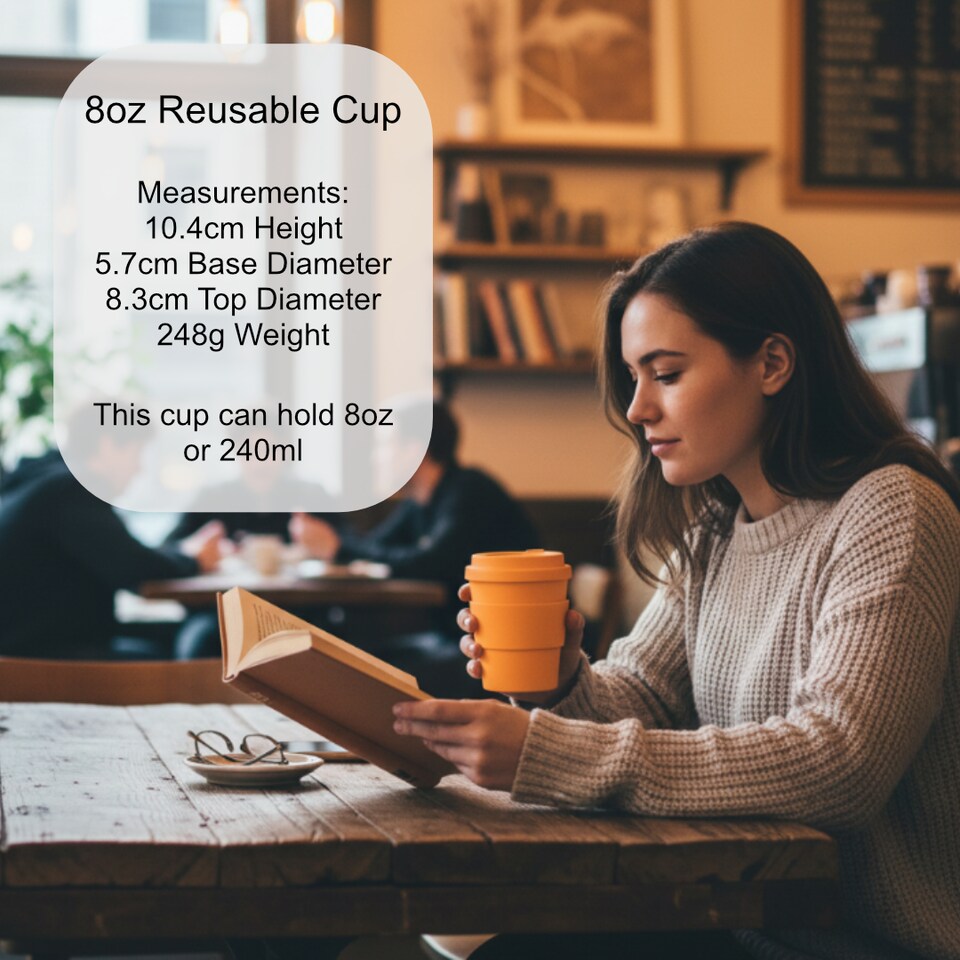 image 1 of Ecoffee Cup 8oz 240ml Reusable 100% Plant Based Coffee Cup with Silicone Lid & Sleeve - Melamine Free Travel Mug