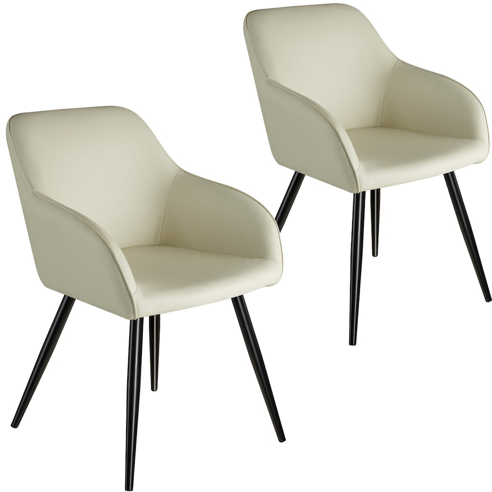 image 1 of Chair Marilyn Set of 2 - with armrests, upholstered, fabric cover, black steel legs | Cream | cream/black | One Size | 2