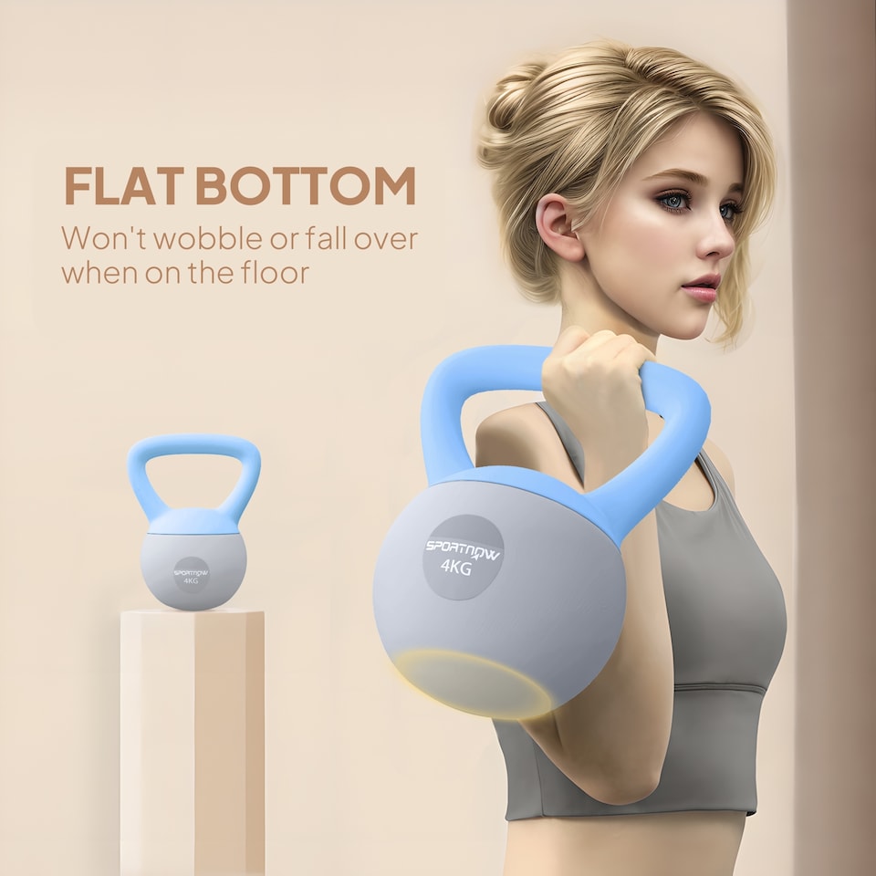 image 1 of (4KG, Light Blue and Grey) SPORTNOW Kettlebell with Non-Slip Handle