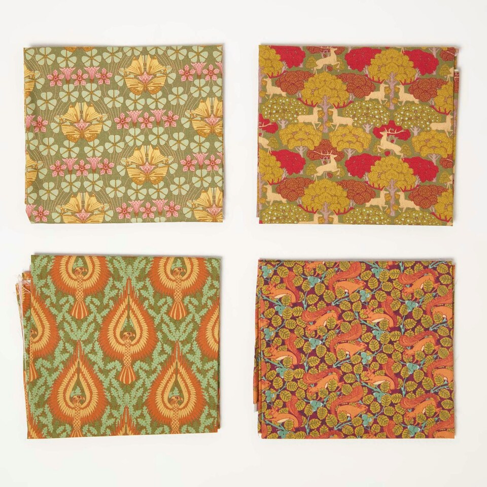 image 1 of Homescapes Set of 4 Art Deco Fat Quarters Fabric Bundles - Green Palette Multi