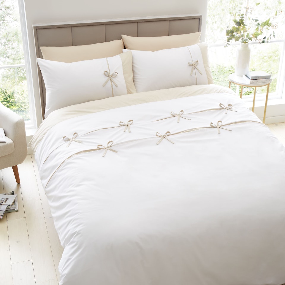 image 1 of Milo Bow Duvet Cover Set | Cream | Natural | Single
