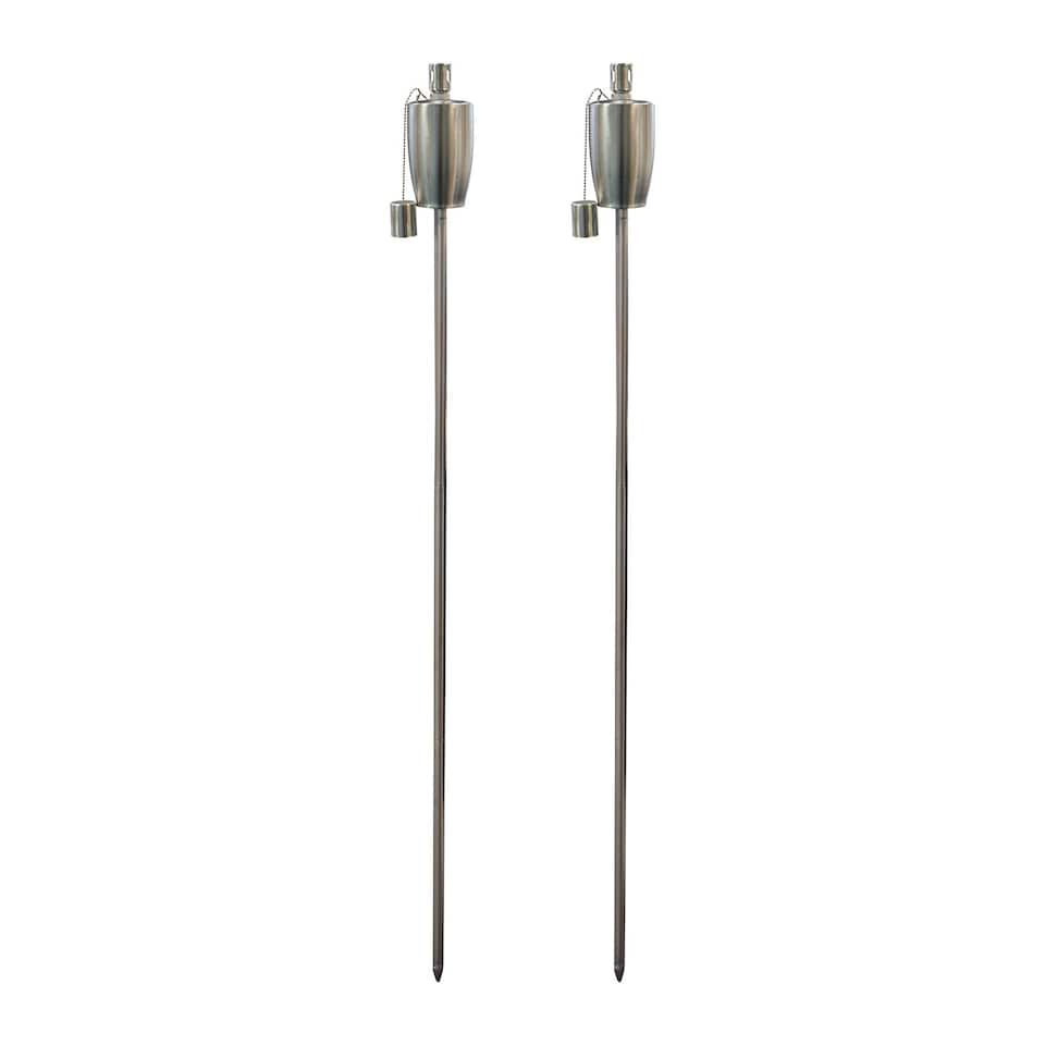 image 1 of Harbour Housewares Metal Barrel Garden Fire Torches - 1.46m - Silver - Pack of 2