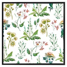 Watercolour leaves & flowers (Picture Frame) Black | M