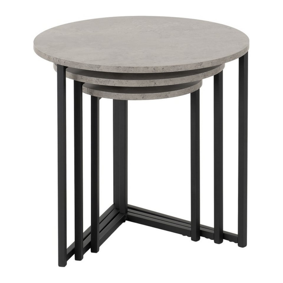 image 1 of Athens Round Nest of Tables - L50 x W50 x H50 cm - Concrete Effect - Black