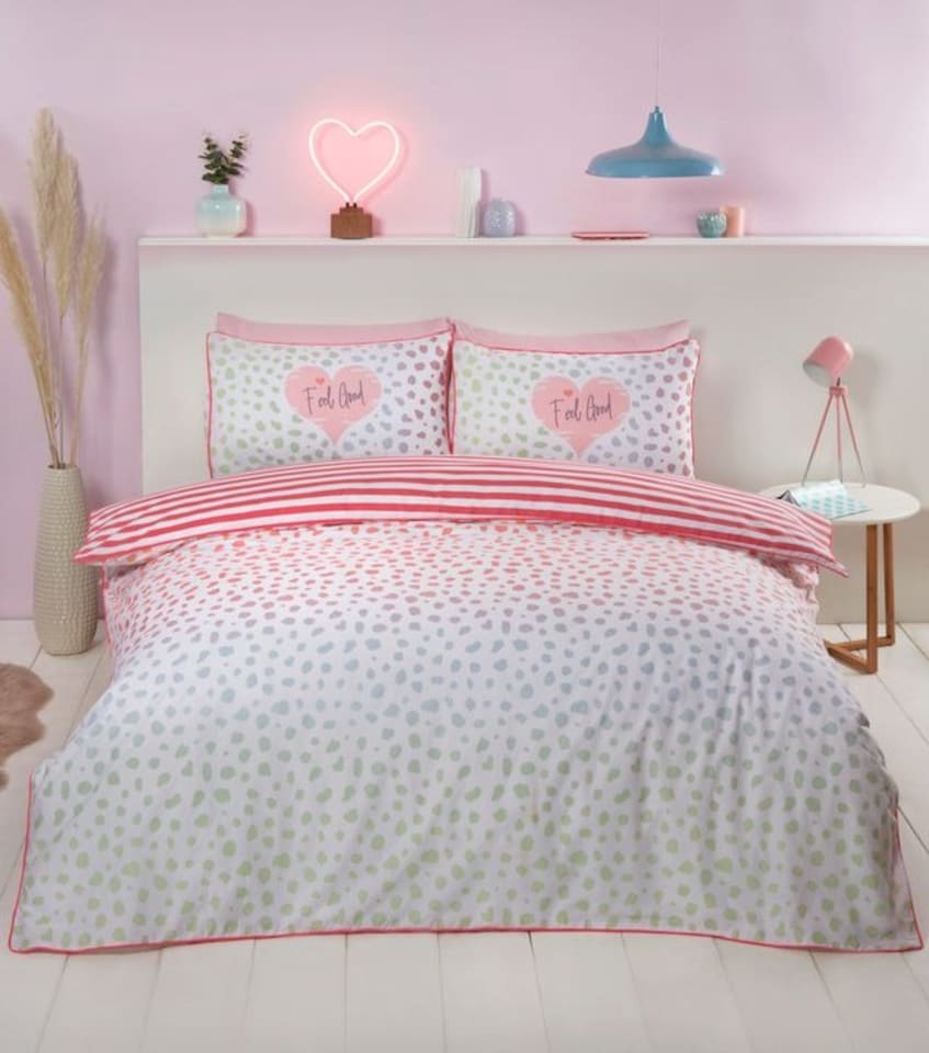 image 1 of Dalmation Polycotton Reversible Duvet Cover Set with Pillowcase | Pink | King
