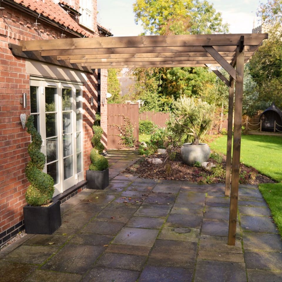 image 1 of Wall Mounted Garden Pergola - Wood - L300 x W420 x H270 cm - Rustic Brown