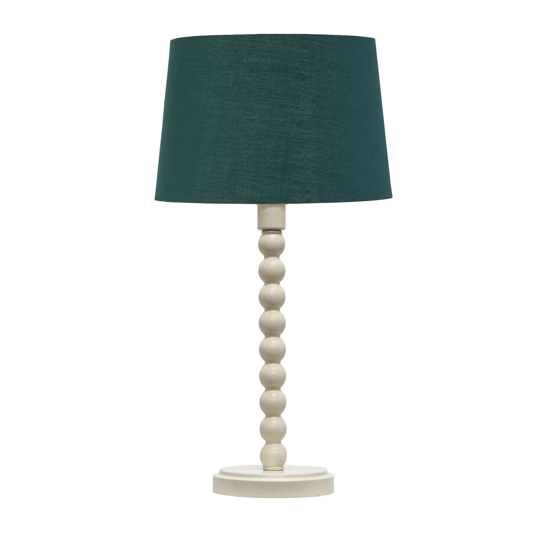 First Choice Lighting Bobbin - Ivory Lamp with Dark Green & Gold Shade in White