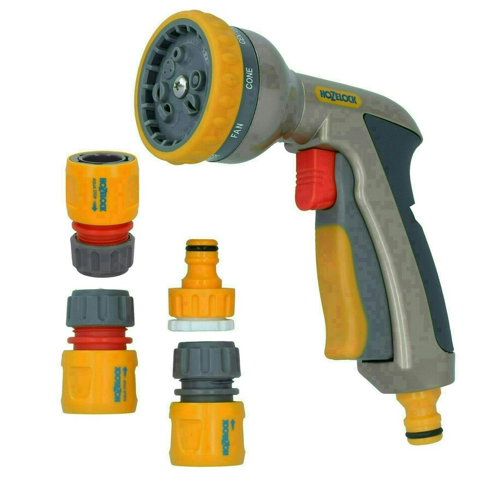 image 1 of Hozelock Multi Plus Spray Gun Water Hose Pipe 8 Function Metal & Fittings