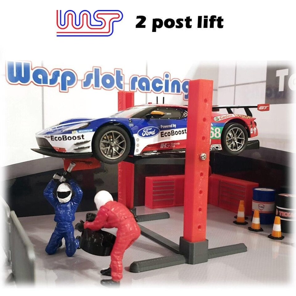 image 1 of Slot Car Garage Pit Scenery Post Lift Green 1:32 Scale Slot Car Track Scenery Wasp