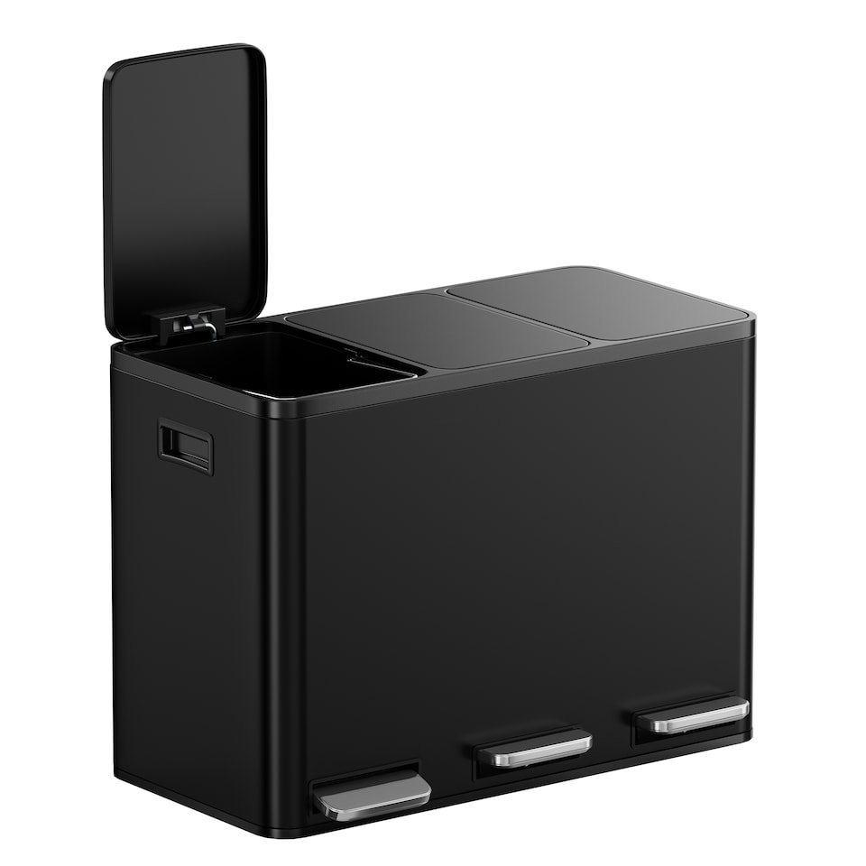 image 1 of 3 Compartment 45L Waste & Recycling Kitchen Bin (3 x 15L) | Black | Black | 45L