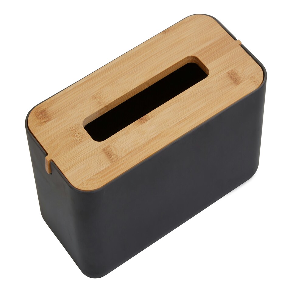 image 1 of Interiors by Premier Black Bamboo Tissue Box, Rectangular Tissue Holder With Detachable Lid, Reusable Paper Tissue Box For Desk