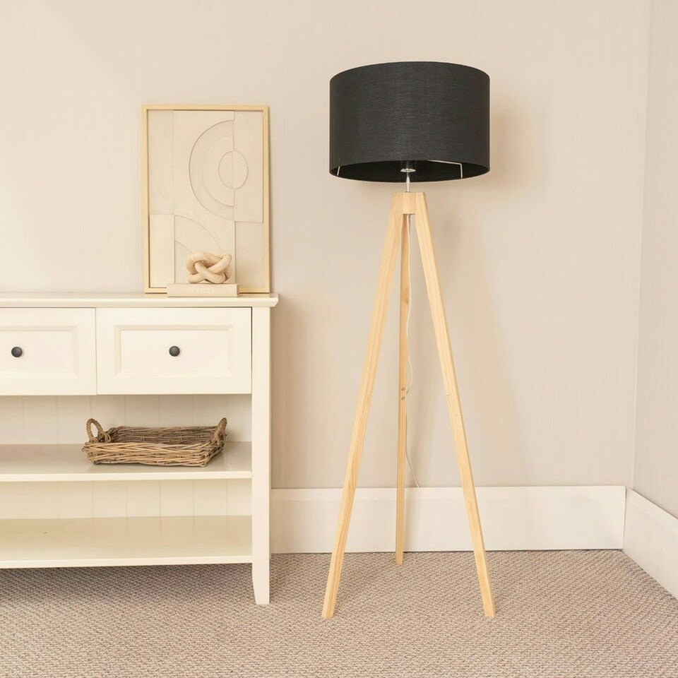 image 1 of ValueLights Jackson Natural Wooden Tripod Floor Lamp Base