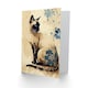 image 2 of Cat Lover Siamese Portrait With Blue Flowers Watercolour Greeting Card