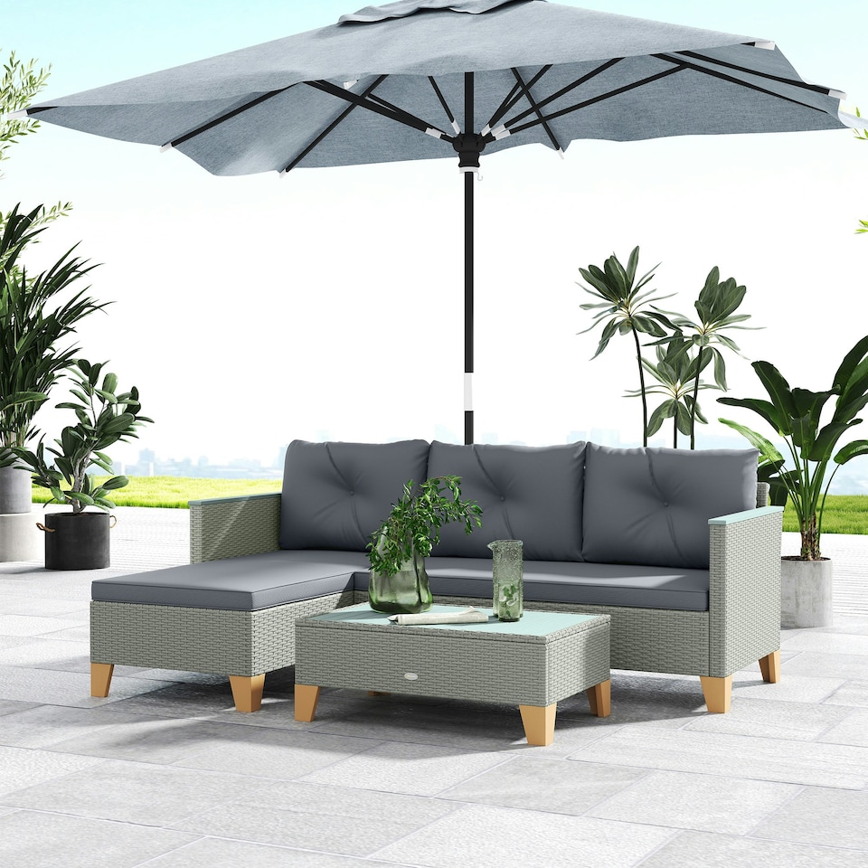 image 1 of Outsunny L Shaped Garden Conversation Chaise Lounge Furniture, Charcoal Grey