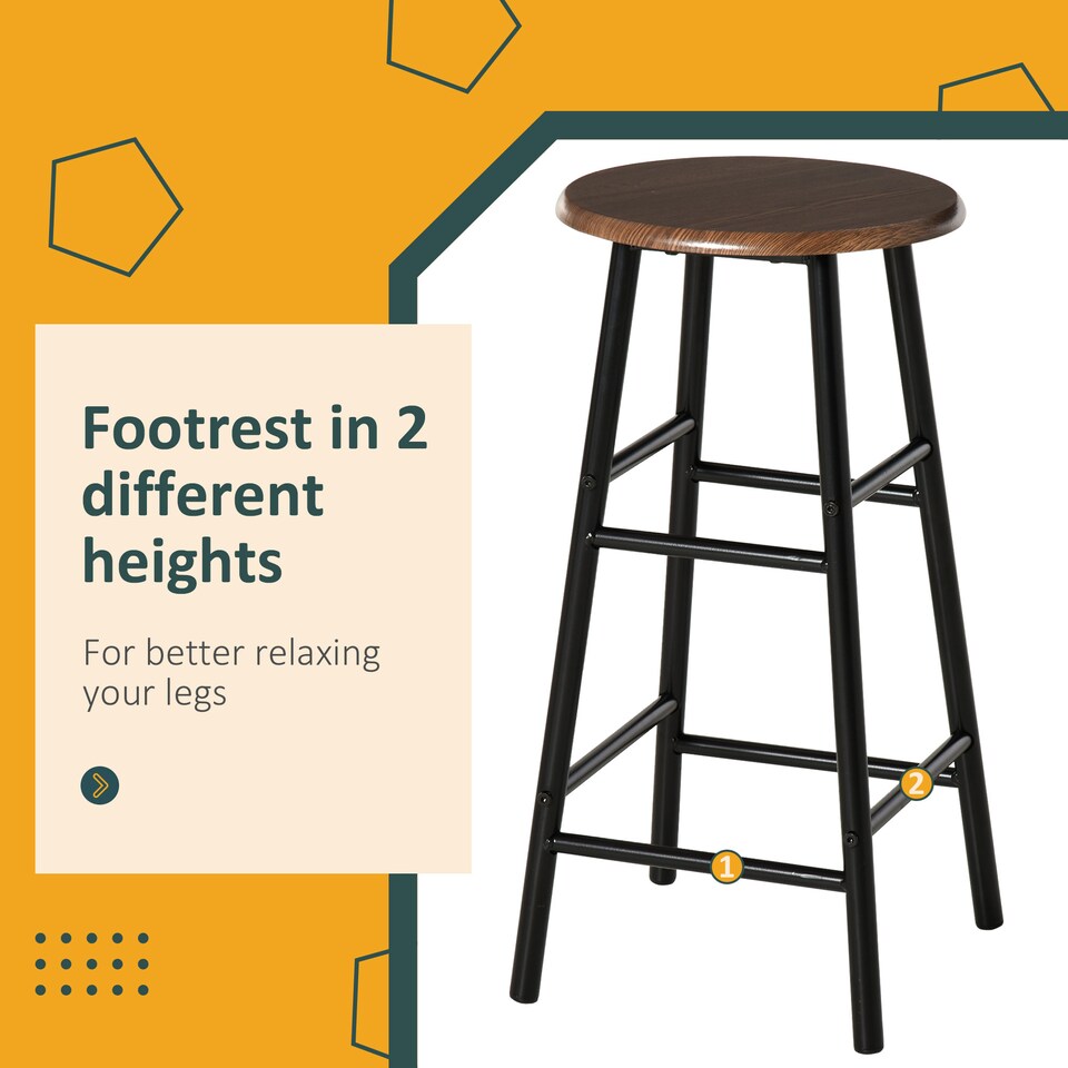 image 1 of HOMCOM Bar Table Set, Bar Table and Stools Set, Footrest and Storage Shelf, for Kitchen, Dining Room, Pub, Cafe, Black and Oak