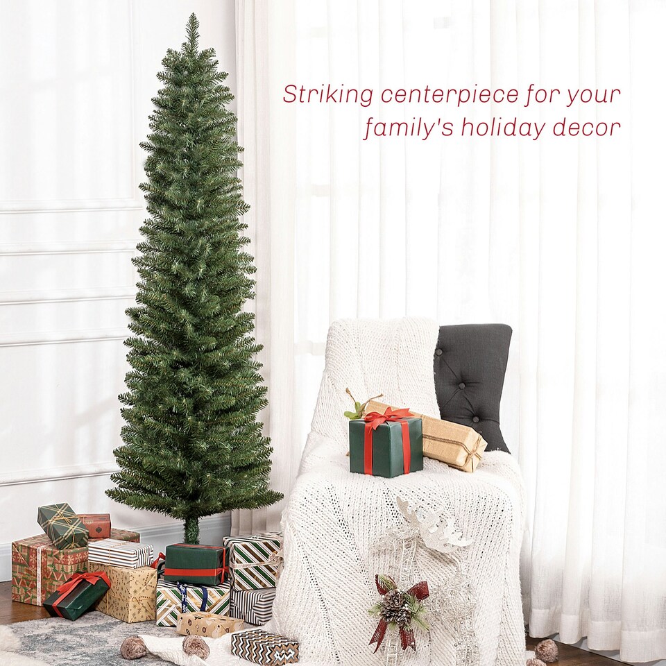 image 1 of HOMCOM 6 Foot Artificial Pencil Christmas Tree with  Branches, Green