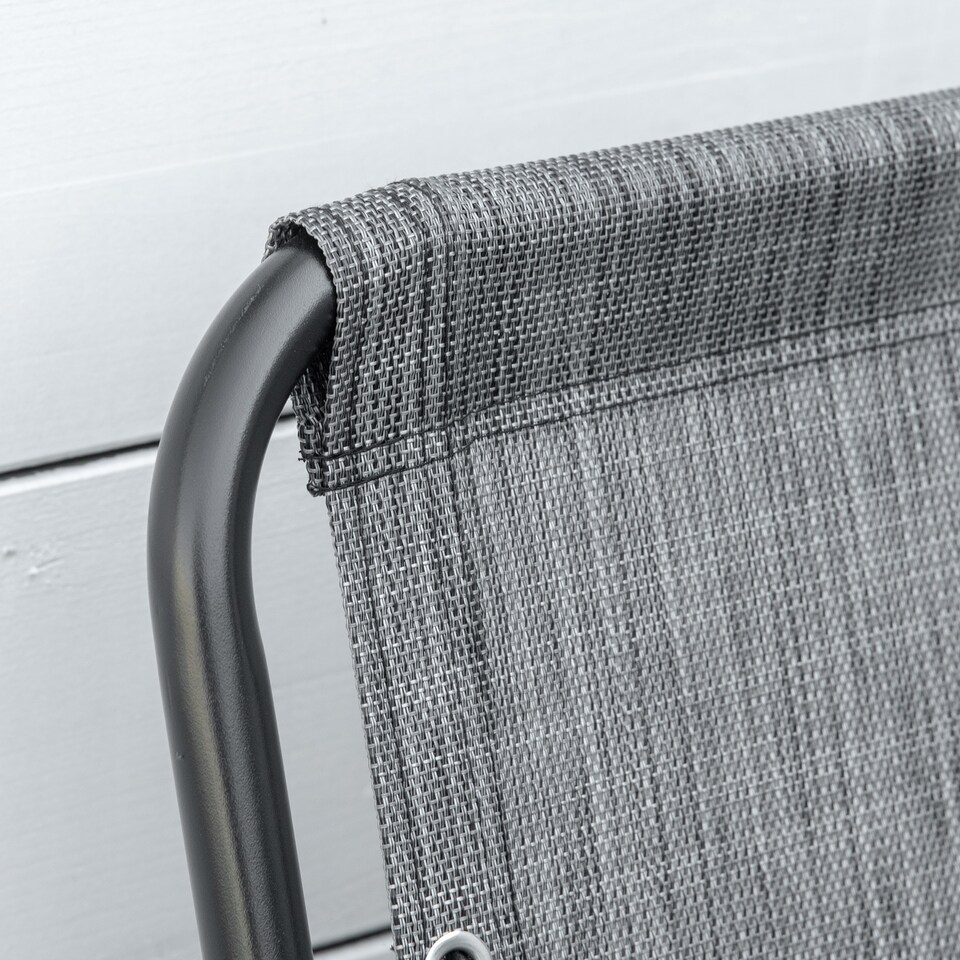 image 1 of Outsunny Set of 2 Patio Folding Chair Set, Garden Portable Outdoor Chairs with Armrest and Breathable Mesh Fabric Seat and Backrest, for Camping, Beach, Deck, Lawn, Grey