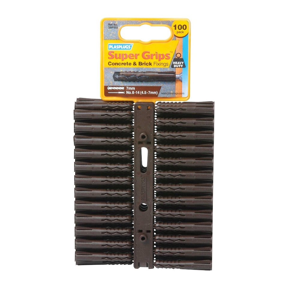 Plasplugs Supergrip Fixings - Brown - 100 Pack