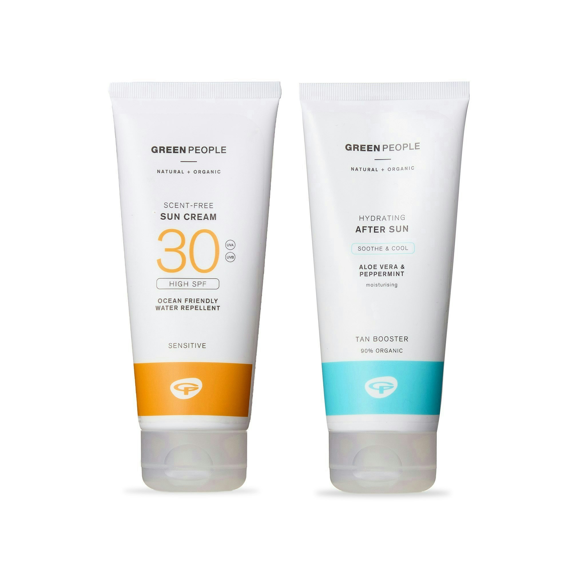 Green People Scent Free Sun Cream SPF30 + After Sun - Natural, Organic Sunscreen for Sensitive Skin - Non Greasy, Reef Safe - 2x200ml