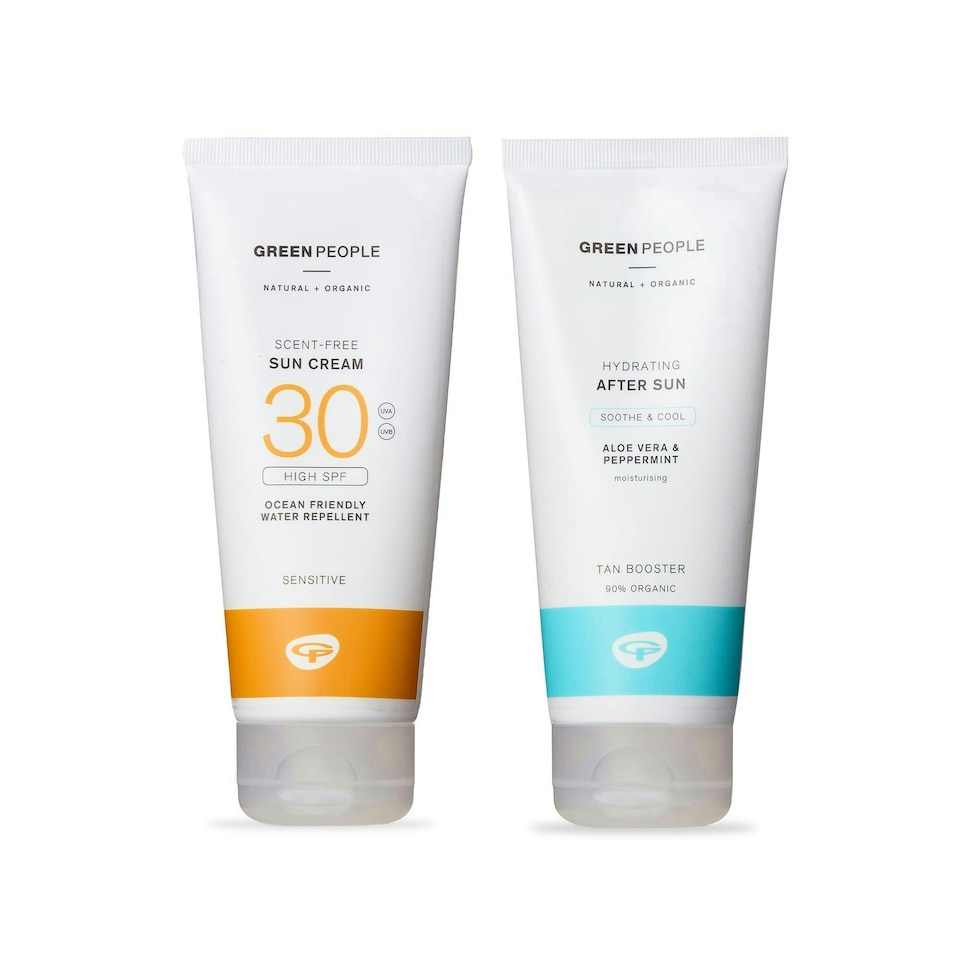 image 1 of Green People Scent Free Sun Cream SPF30 + After Sun - Natural, Organic Sunscreen for Sensitive Skin - Non Greasy, Reef Safe - 2x200ml