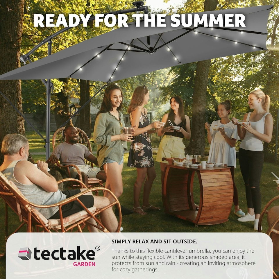 image 1 of Parasol Sunna - 250 x 250 cm with LED solar lighting, with protective cover Grey | Light Grey