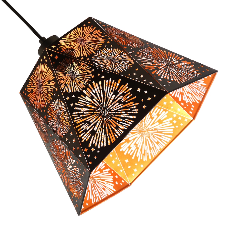 image 1 of Designer Hexagonal Pendant Lamp Shade in Matte Black with Starburst Shapes | Black