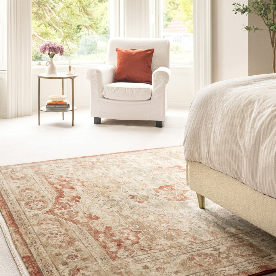 image 1 of KUKOON Selma Traditional Plush Rug – Warm Terracotta Distressed Living Room Carpet 160cm x 230cm