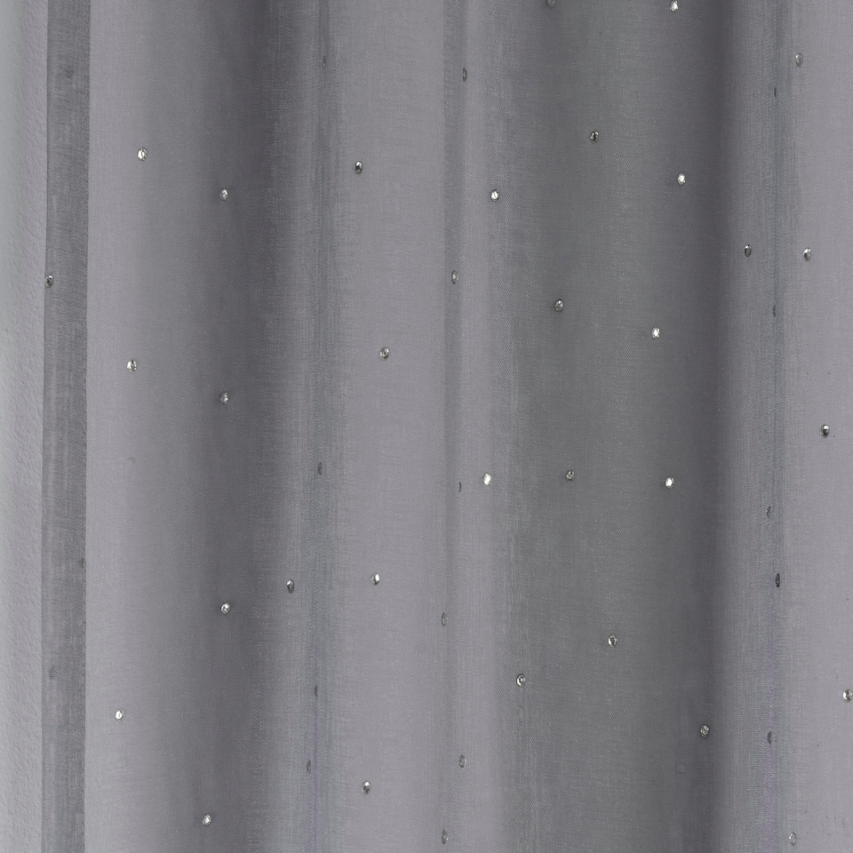 image 1 of Pair of Jewel Grey Diamante Embellished Voile Panels 183 cm (72 inch) Rod Pocket Panels for Bedroom and Living Room