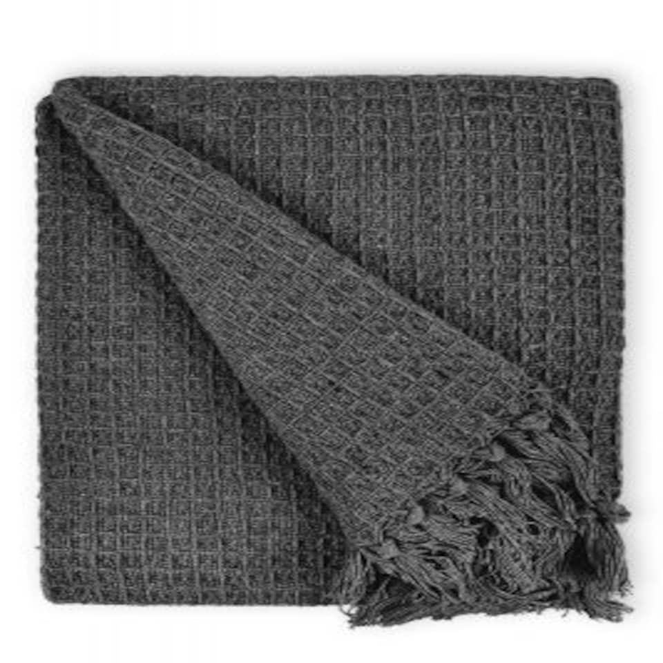 image 1 of Waffle Collection Recycled Cotton Throw in Charcoal (90" x 100")