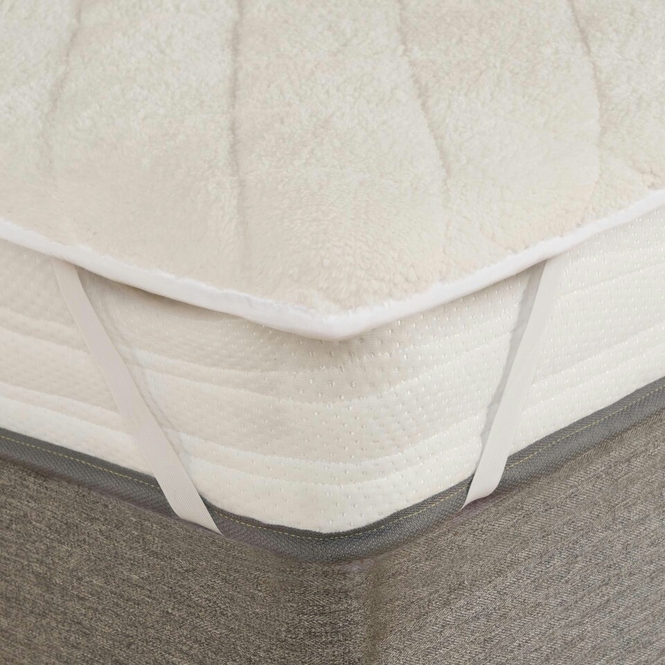 image 1 of OHS Teddy Fleece Quilted Soft Topper Mattress Protector, Single - Cream