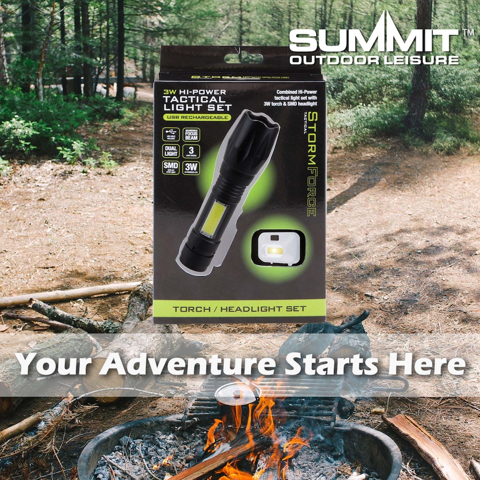 image 1 of vfm-estore Torch Set 3W Focus Beam Head Light USB Rechargeable, 3–4 hr Charge