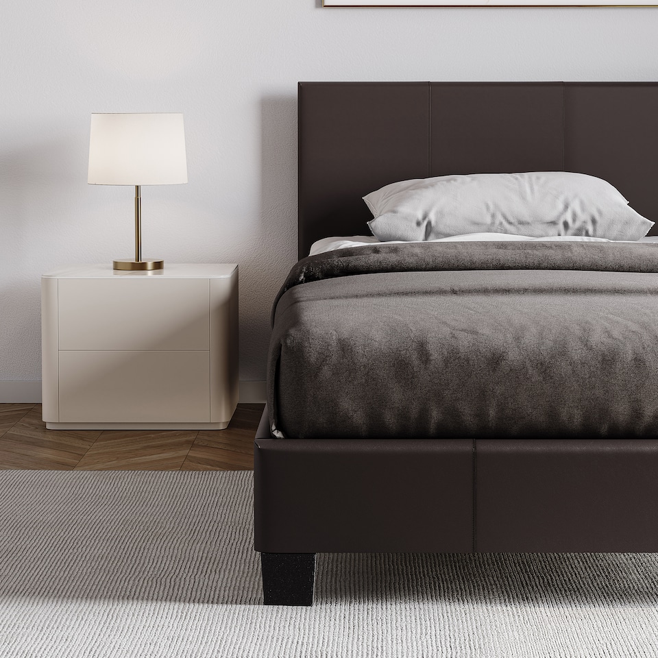 image 1 of Vida Designs Lisbon 3ft Single Bed Faux Leather, Brown, 90 x 190cm