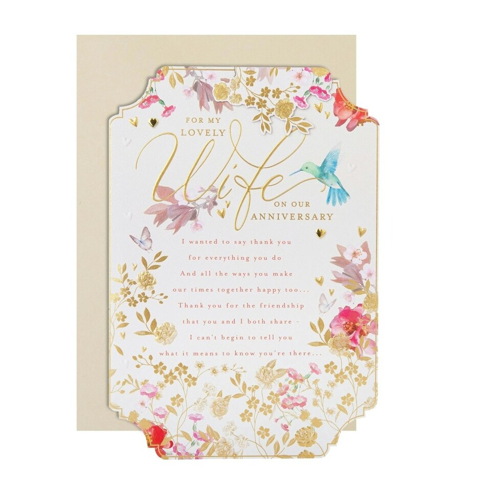 image 1 of Pink Traditional Floral Design with Heartfelt Verse Wife Anniversary Card