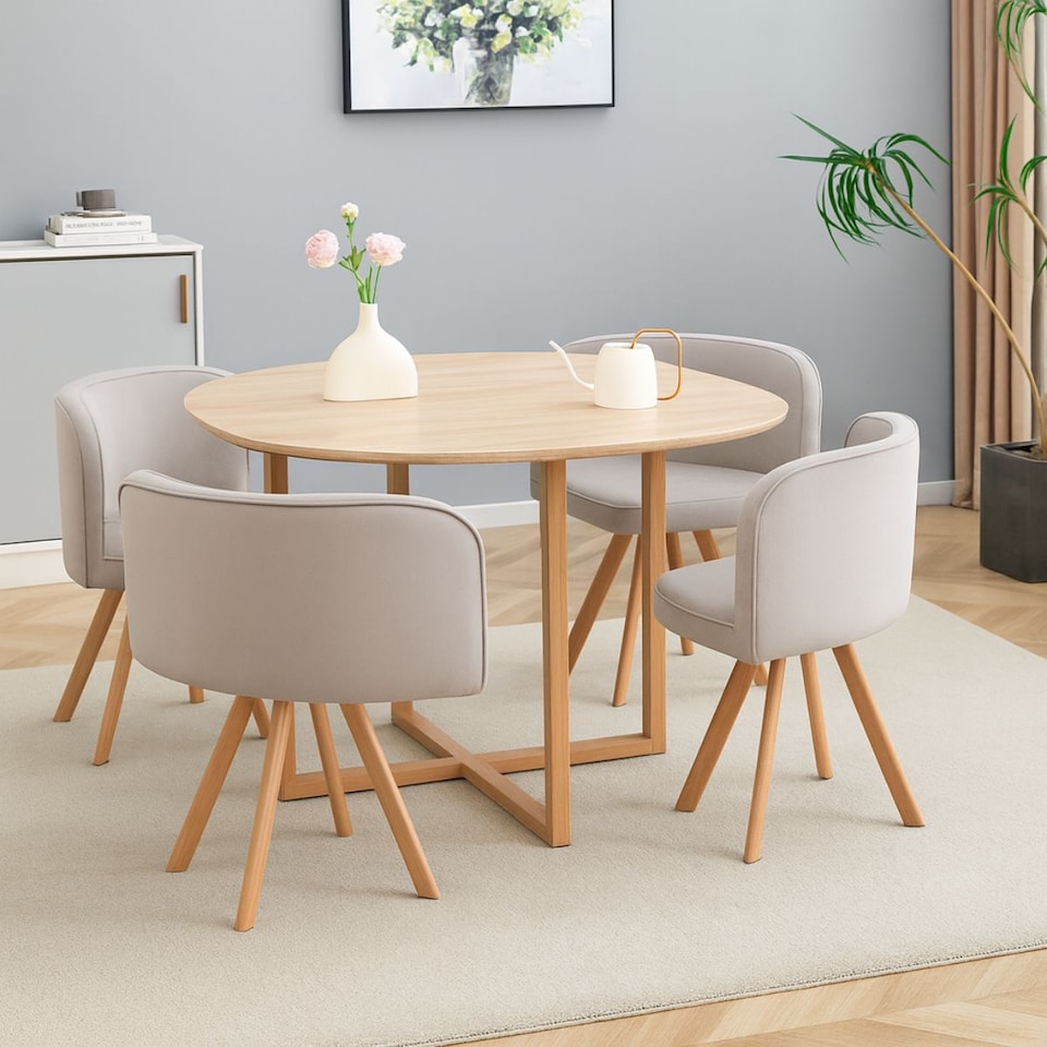 image 1 of Space Saving Dining Table with 4 Chairs Set, Dining Room Furniture