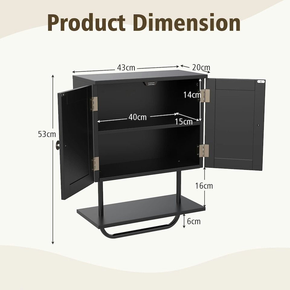image 1 of COSTWAY Bathroom Cabinet Wall-Mounted Medicine Cabinet Black Black