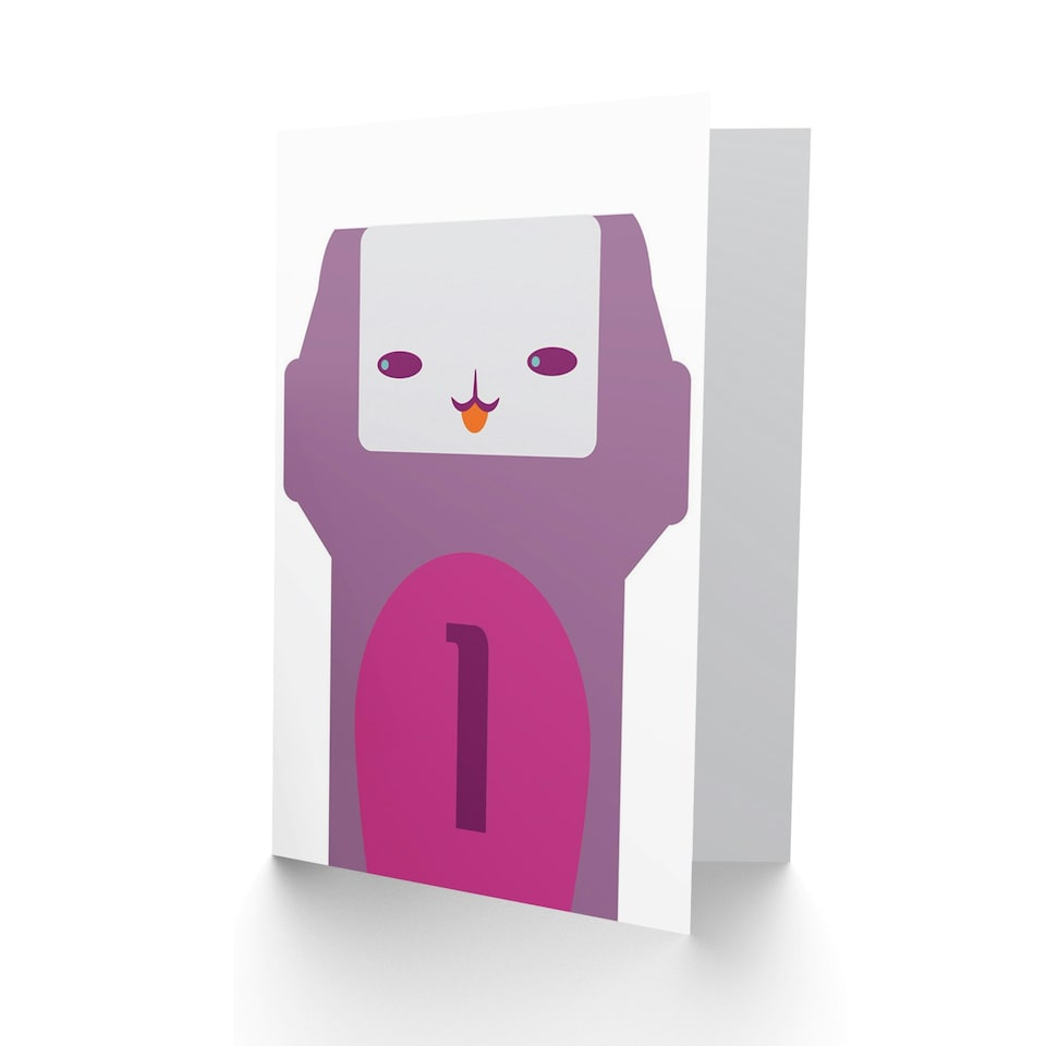 image 1 of Purple Pink Geometric Cartoon Age 1 Year Old Child Kids 1st Birthday Card