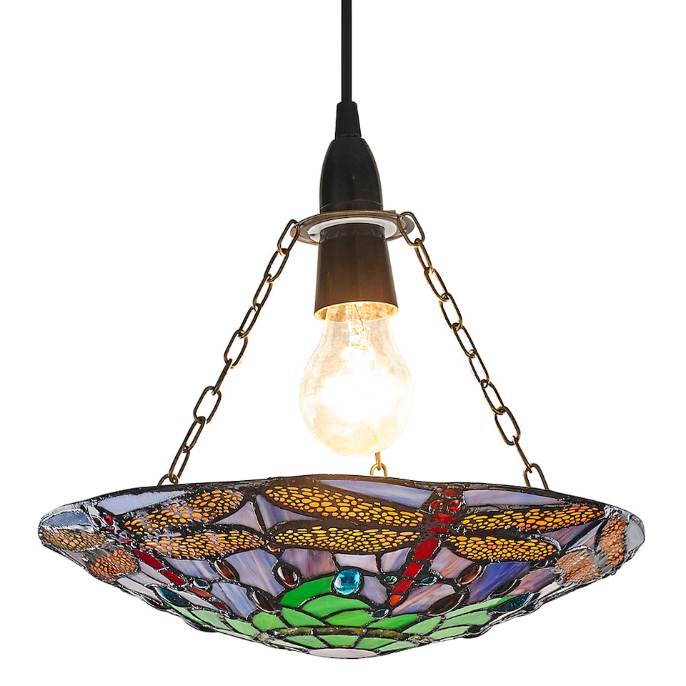 image 1 of Traditional Multi-Coloured Dragonfly Tiffany Glass Pendant Shade | Multi
