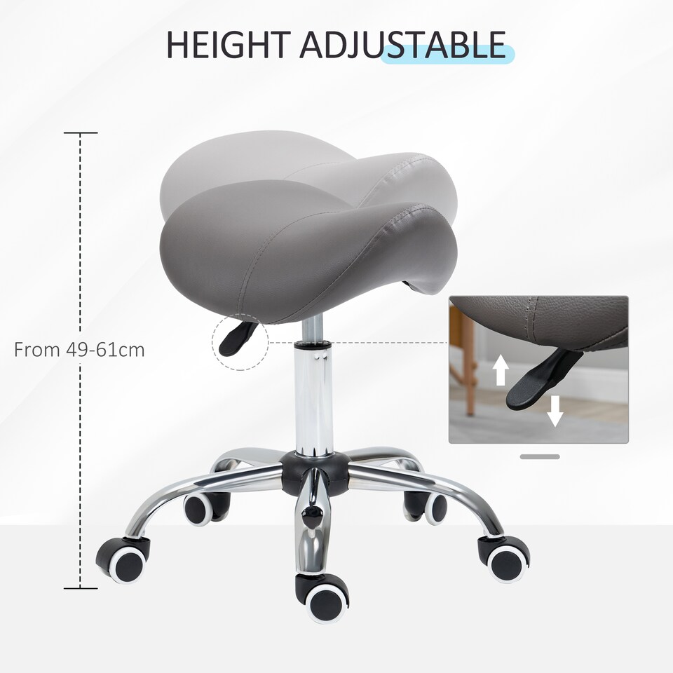 image 1 of HOMCOM Cosmetic Stool 360 Rotate Height Adjustable Salon Massage Spa Chair Hydraulic Rolling Faux Leather Saddle Stool Mobility, Grey