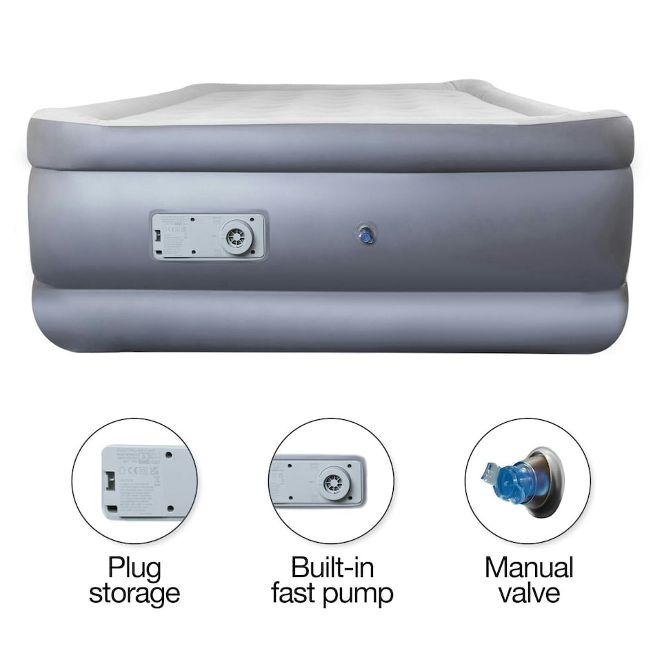image 1 of Dreamcatcher Double Inflatable Blow Up Mattress Air Bed Integrated built-in pump Grey