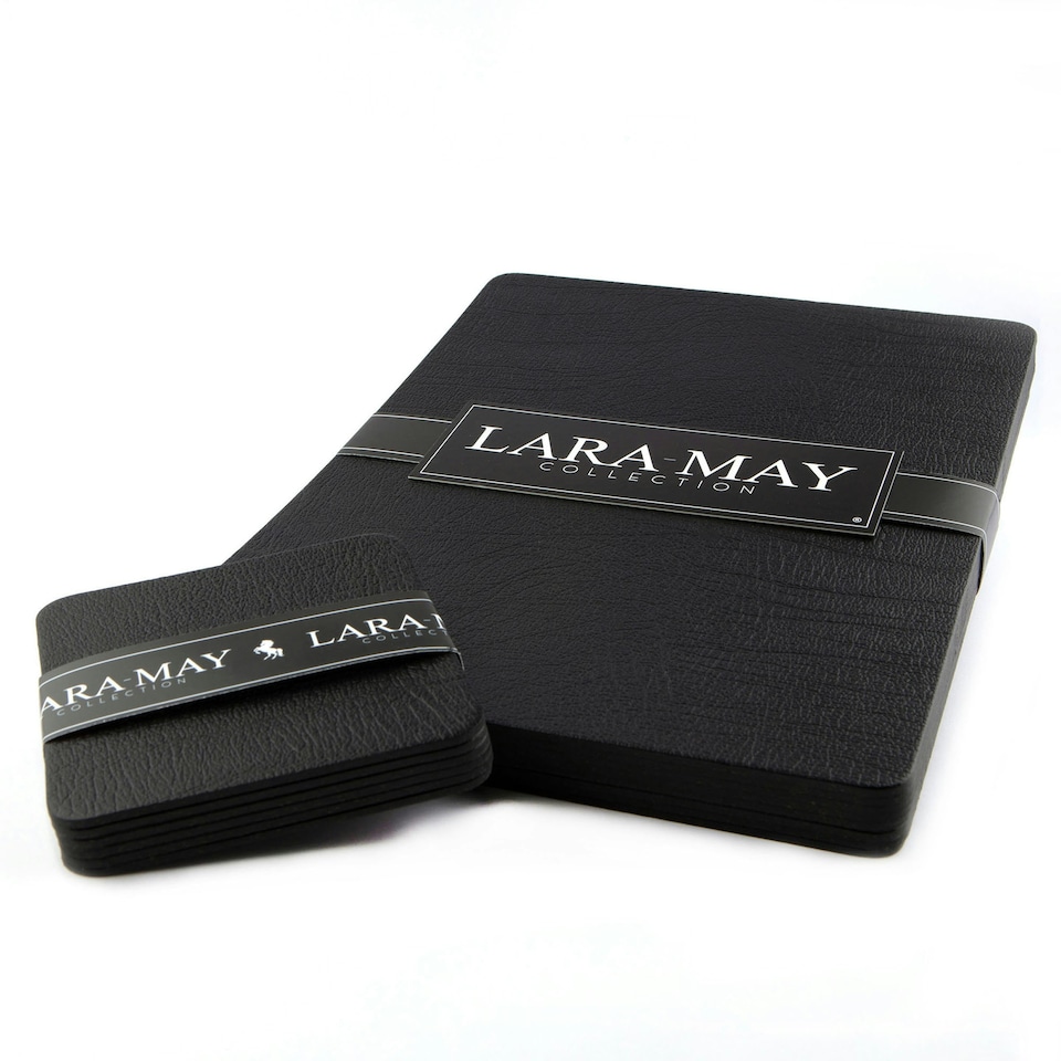 image 1 of Lara-May Set of 8 Jet Black Recycled Leather Placemats & 8 Leather Coasters