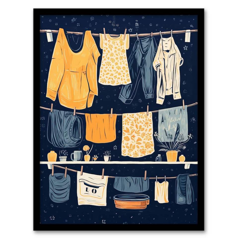 image 1 of Washing line Laundry Day Home Decor Black Framed Wall Art Print A4