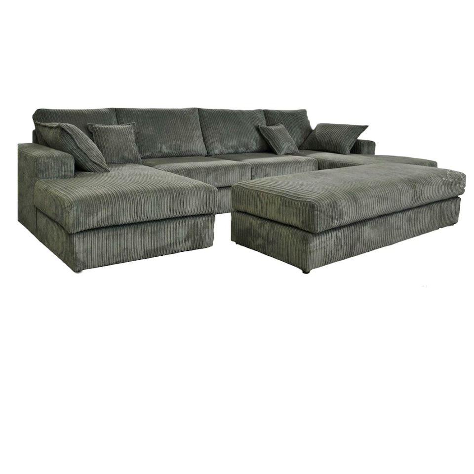 image 1 of Rest Home Theatre Large Lounge Jumbo Cord 5 Seater Corner Sofa with Footstool Grey