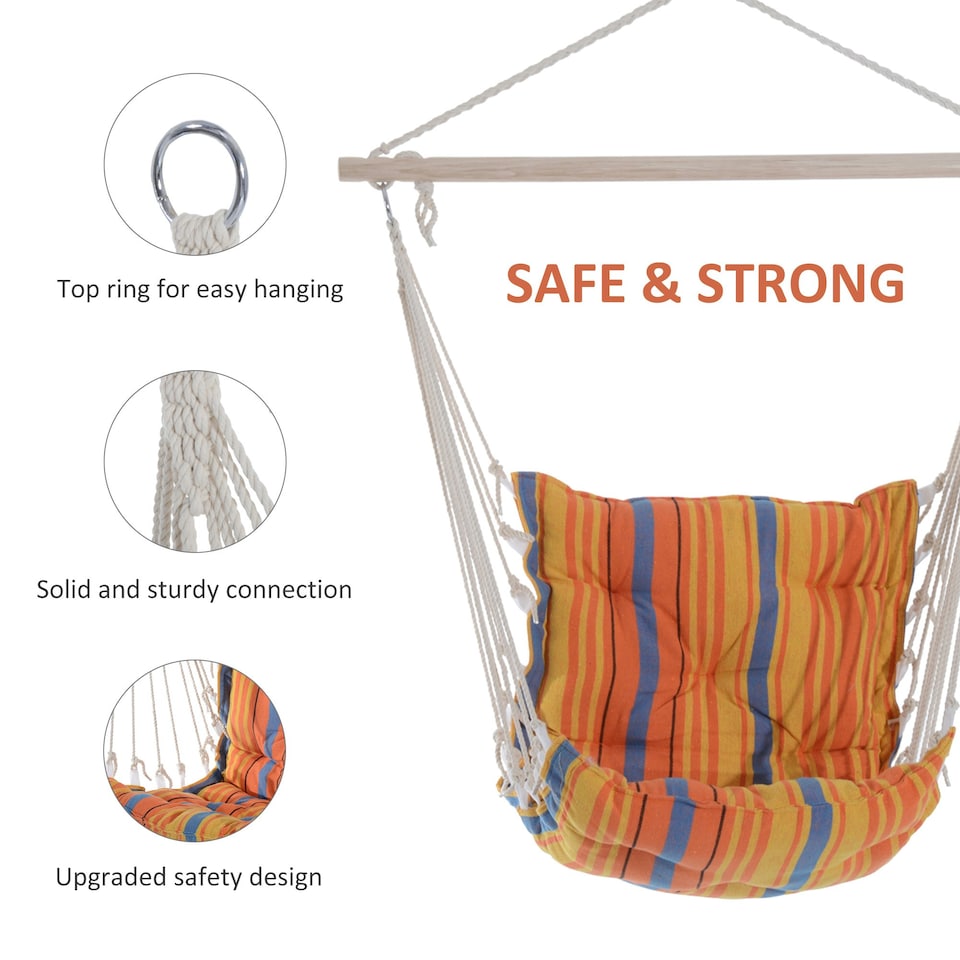 image 1 of Outsunny Outdoor Hammock Cushioned Chair Swing Seat Cotton Yard Orange