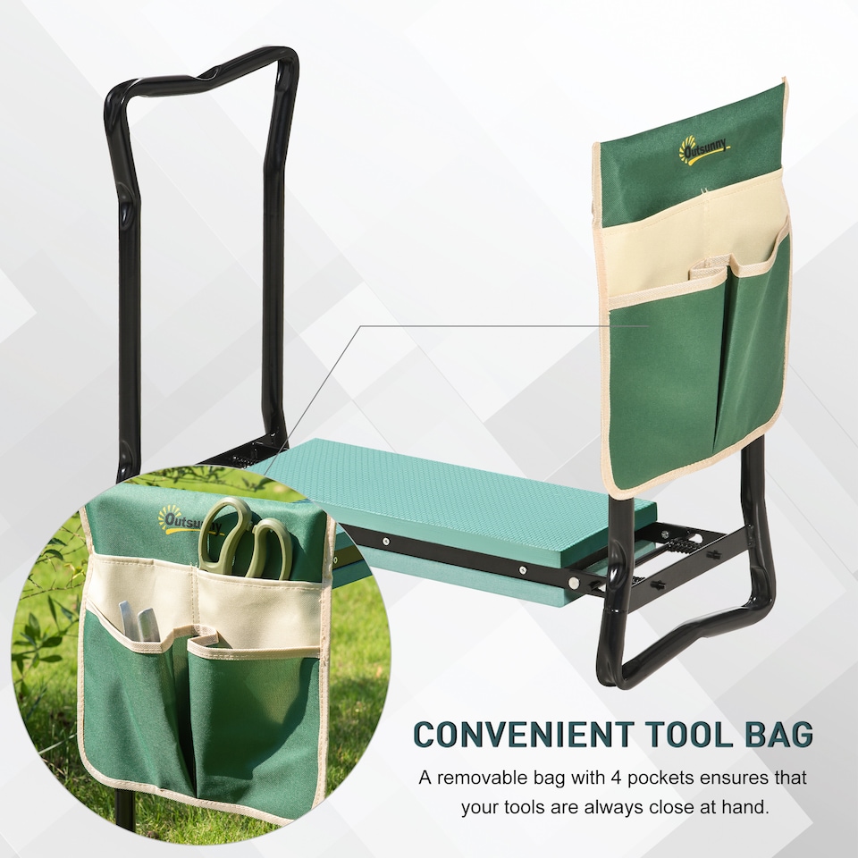 image 1 of Outsunny Garden Kneeler Foldable Seat Bench EVA Foam Pad with Tool Bag Pouch