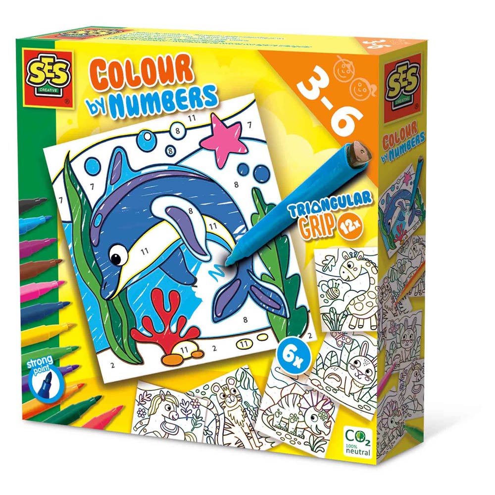 SES CREATIVE Colour By Numbers Triangular Grip Colouring Pens, 3 to 6 Years (14690)