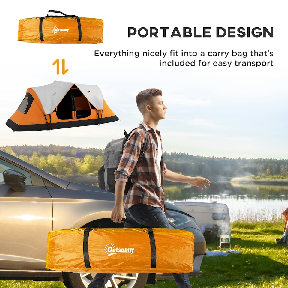 image 1 of Outsunny 2 Room Camping Tent with Waterproof Rainfly & Screen Panels Dark Green