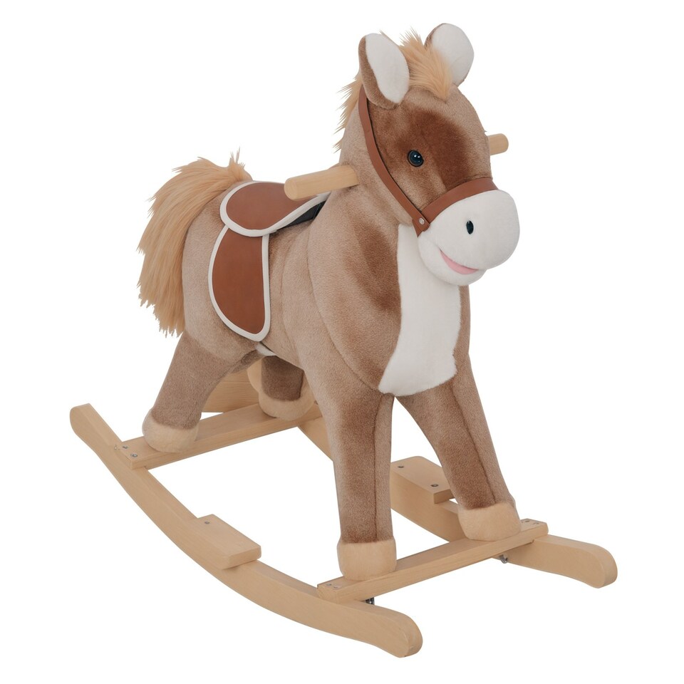 image 1 of HOMCOM Kids Rocking Horse Wooden Plush Age 3+ Children Ride On Toy Rocker Baby