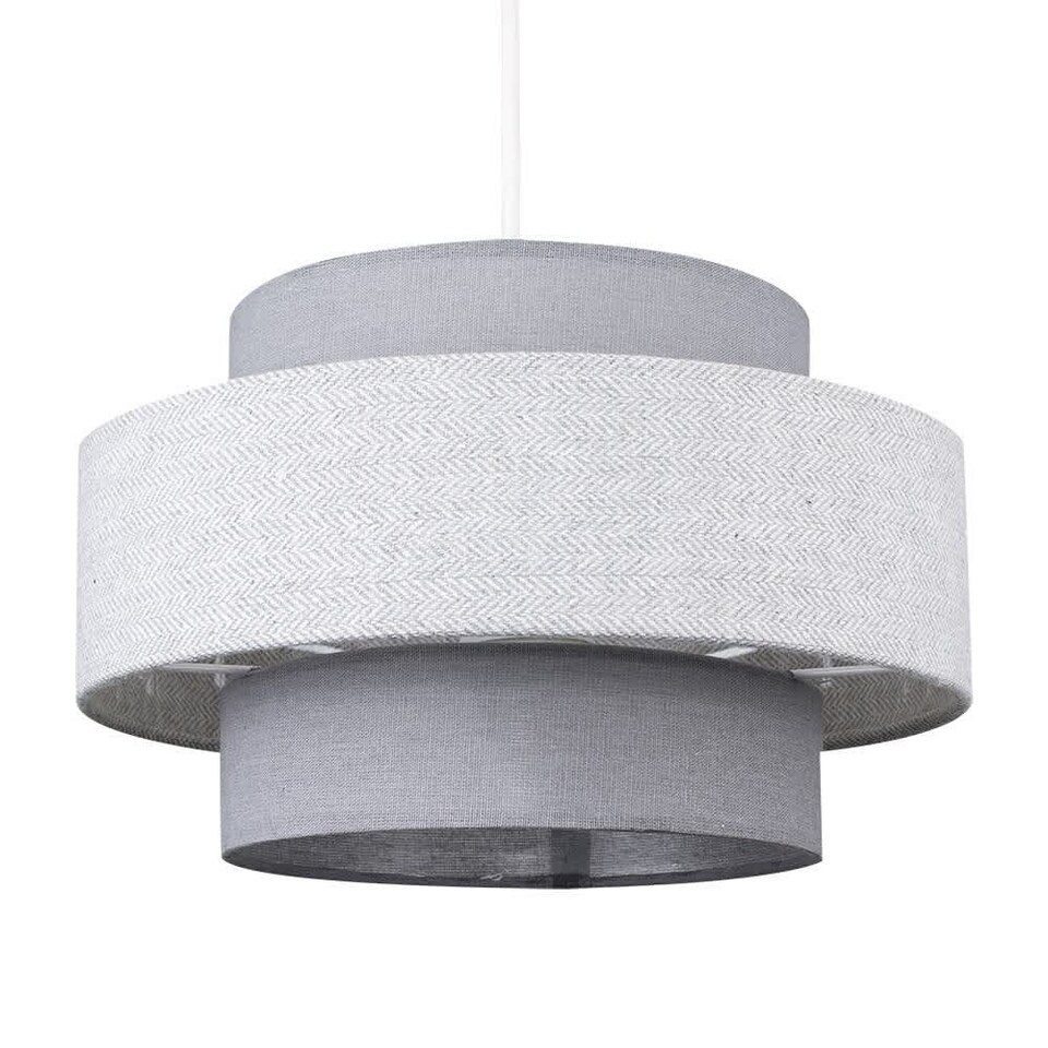 image 1 of ValueLights Weaver Dark & Light Grey Herringbone Lamp Shade | Grey