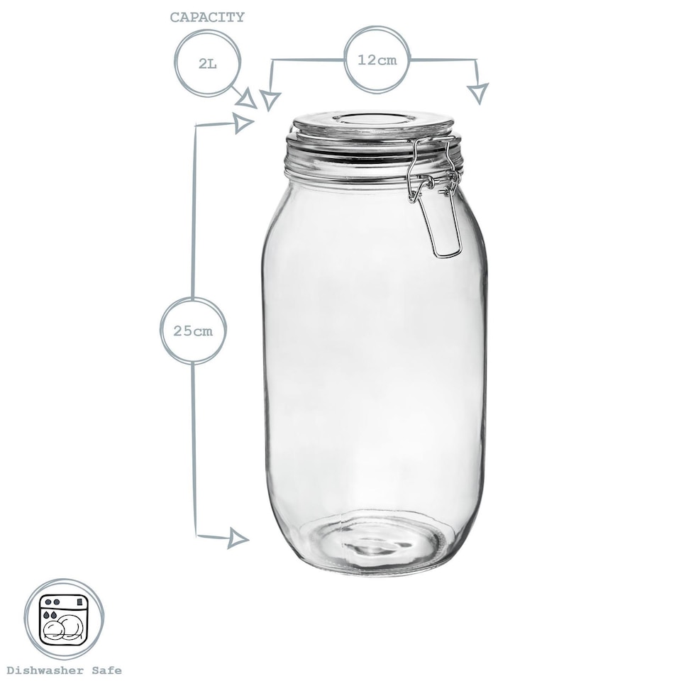 image 1 of Argon Tableware Glass Storage Jar - 2 Litre - 4 Colour Seals Airtight Kitchen Storage Container Preserving Jar